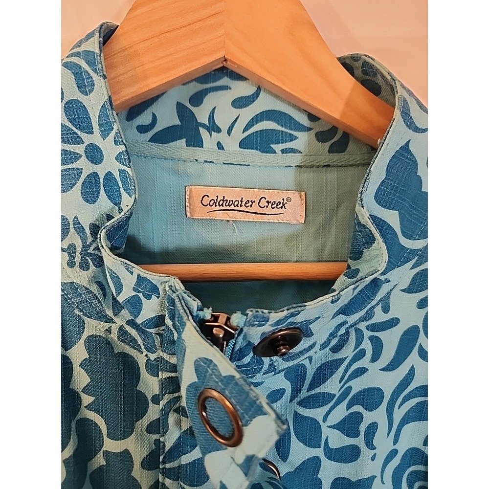 Coldwater Creek Floral‎ Jacket Long Sleeve Teal Blue Full Zip Lined Womens L - Picture 2 of 16